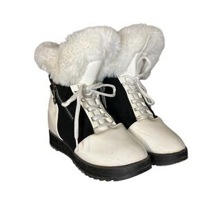 Stylish Women's Black and White Fur-Lined Boots